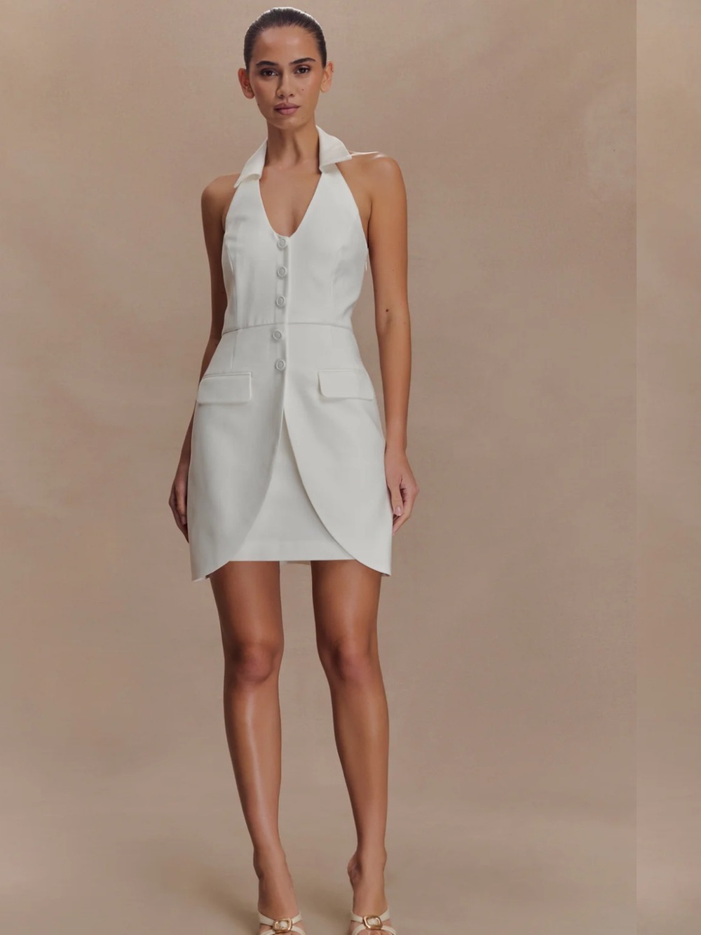Meshki White Halter Tailored Mini Dress